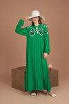 Viskon Kumaş Nakış Espirili Kadın Elbise-Yeşil