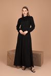 Linen Fabric Lace Women's Dress-Black
