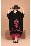 Viscose Fabric Embroidered Women's Dress-Black/Fuchsia
