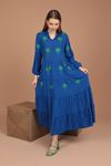 Женское платье из вискозной ткани с пальмовой вышивкой-Ярко синий