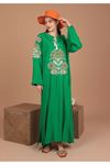 Viskon Kumaş Nakışlı Kadın Elbise-Yeşil