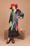 Viscose Fabric Feather Pattern Women's Dress-Sax