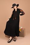 Женское платье из вискозной ткани с красочной вышивкой-Чёрный