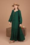 Viskon Kumaş Dantel Espirili Salaş Kadın Elbise-Zümrüt Yeşil