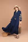 Viscose Fabric Embroidered Women's Dress-Navy Blue