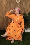 Aerobin Kumaş Çiçek Nakışlı Kadın Elbise-Oranj