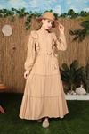 Linen Fabric Flounce Women's Dress-Light Brown