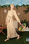 Linen Fabric Embroidered Women's Dress-Light Beige