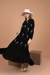 Viskon Kumaş Çıtır Çiçek Desen Kadın Elbise-Siyah