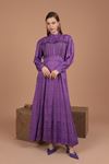 Linen Fabric Lace Women's Dress-Lilac