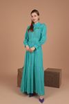 Linen Fabric Lace Women's Dress-Turquoise