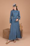 Женское платье с вышивкой из льняной ткани-Индиго