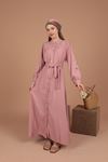 Linen Fabric Embroidered Women's Dress-Light Pink