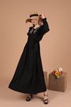 Aerobin Kumaş Fırfırlı Nakışlı Kadın Elbise-Siyah