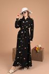Floral Embroidered Women's Dress-Black