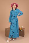 Floral Embroidered Women's Dress-Blue