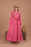 Aerobin Linen Embroidered Women's Dress-Fuchsia