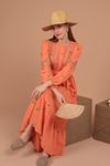 Aerobin Linen Embroidered Women's Dress-Orange