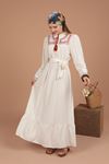Женское платье с вышитым воротником из льняной ткани-Молочный
