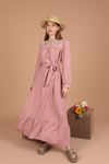 Женское платье с вышитым воротником из льняной ткани-Светло розовый