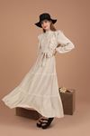 Linen Fabric Flounce Women's Dress-Beige