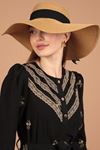 Women's Hat With Straw Bow Detail-Light Brown