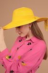 Women's Hat With Straw Bow Detail-Yellow