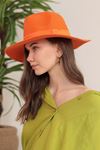 Women's Hat With Straw Stripe Detail-Orange