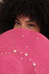 Women's Hat with Pearls On Straw-Fuchsia