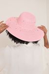 Women's Hat with Pearls On Straw-Pink
