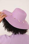 Straw Seashell Women's Hat-Lilac