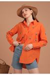 Linen Fabric Daisy Pattern Women's Shirt-Orange