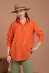 Женская рубашка с вышивкой из льняной ткани-Оранжевый