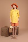 Linen Fabric Crispy Floral Embroidered Women's Shirt-Yellow