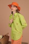 Linen Fabric Crispy Floral Embroidered Women's Shirt-Pistachio Green 