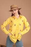 Linen Fabric Rose Embroidered Women's Shirt-Yellow