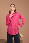 Linen Fabric Rose Embroidered Women's Shirt-Fuchsia