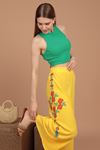 Bürümcük Fabric Embroidered Women's Trousers-Yellow