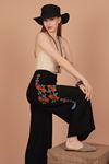 Bürümcük Fabric Embroidered Women's Trousers-Black