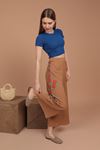 Bürümcük Fabric Embroidered Women's Trousers-Tan