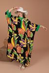Viscose Fabric Floral Patterned Women's Dress-Black