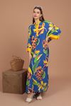 Viskon Empirme Kumaş Çiçek Desenli Kadın Salaş Elbise-Saks