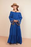 Viscose Fabric Embroidered Women's Dress-Sax