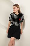 Knitwear Fabric Heart Patterned Women's Short Sleeve Blouse-Black