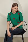 Knitwear Heart Detail Short Sleeve Knitwear-Green