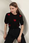 Knitwear Heart Detail Short Sleeve Knitwear-Black