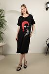 Viscose Knitted Fabric Face Printed Women's Dress-Black/Red