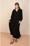 Viscose Fabric Shirt Collar Women's Dress-Black
