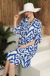 Viscose Fabric Zebra Pattern Women's Shirt Dress-Ecru