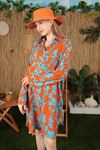 Viscose Fabric Flower Pattern Women's Shirt Dress-Orange